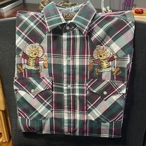 Western skeleton embroidered button up